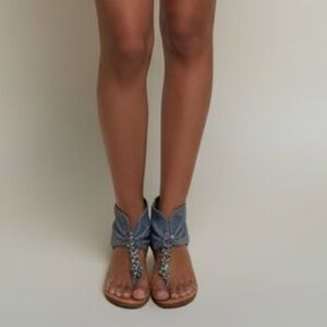 Handmade Cobbled Wedge gray suede beaded sandals Resortwear  Boho Vacation